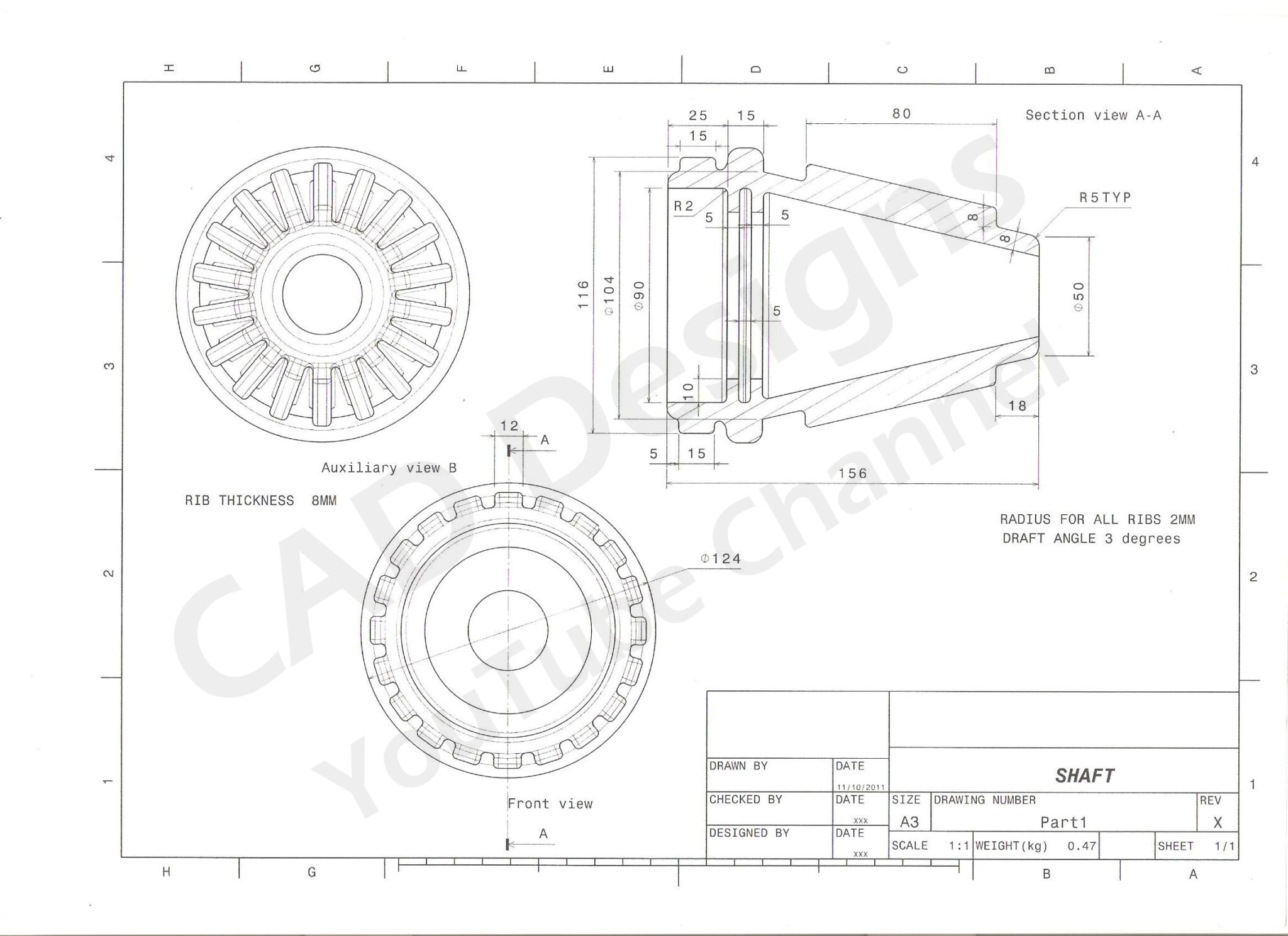 Gear Shaft Catia V5 Practice Design With Drawing Sheet 