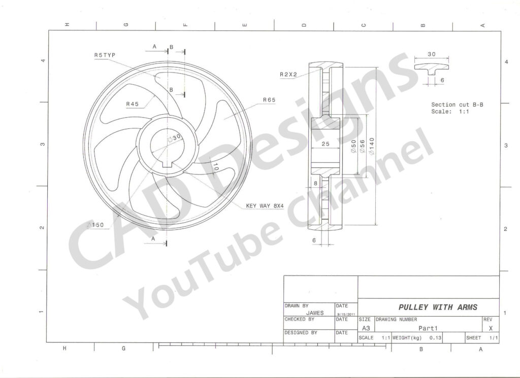 CAD Designs Pully Practice Drawing Sheet