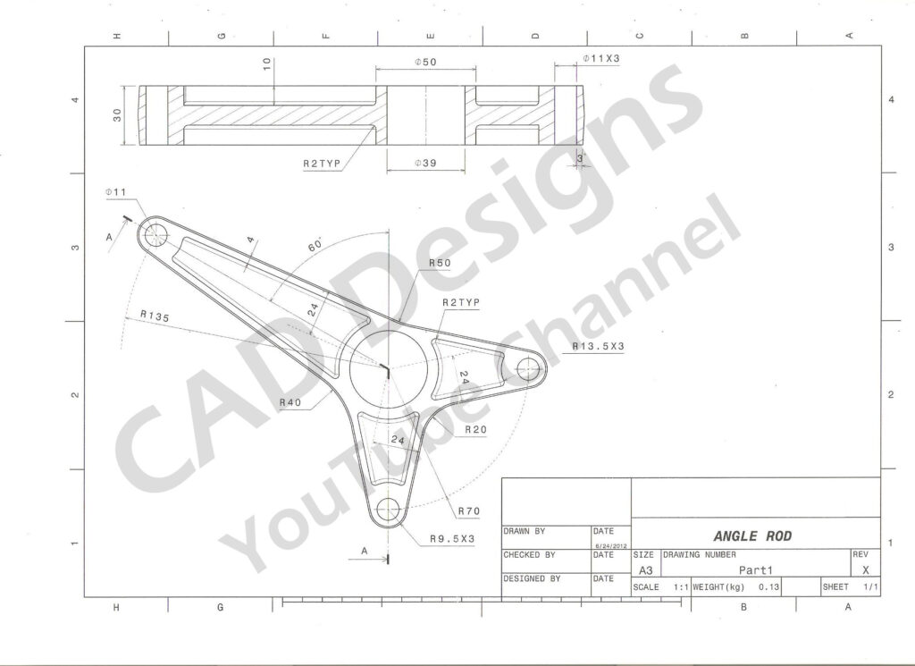 CAD Designs Angle Rod Practice Drawing Sheet