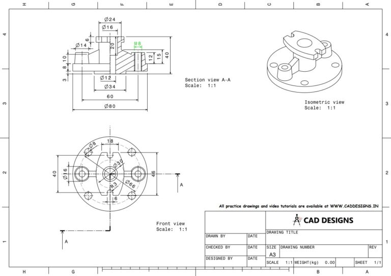 Mechanical Practice Drawing Sheets for AutoCAD, CATIA, NX, SOLIDWORKS, and ProE (www.caddesigns.in)_24