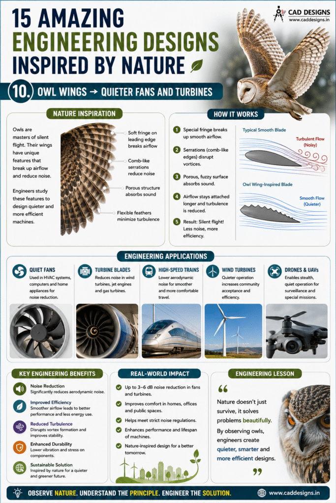 10. Owl Wings → Quieter Fans and Turbines