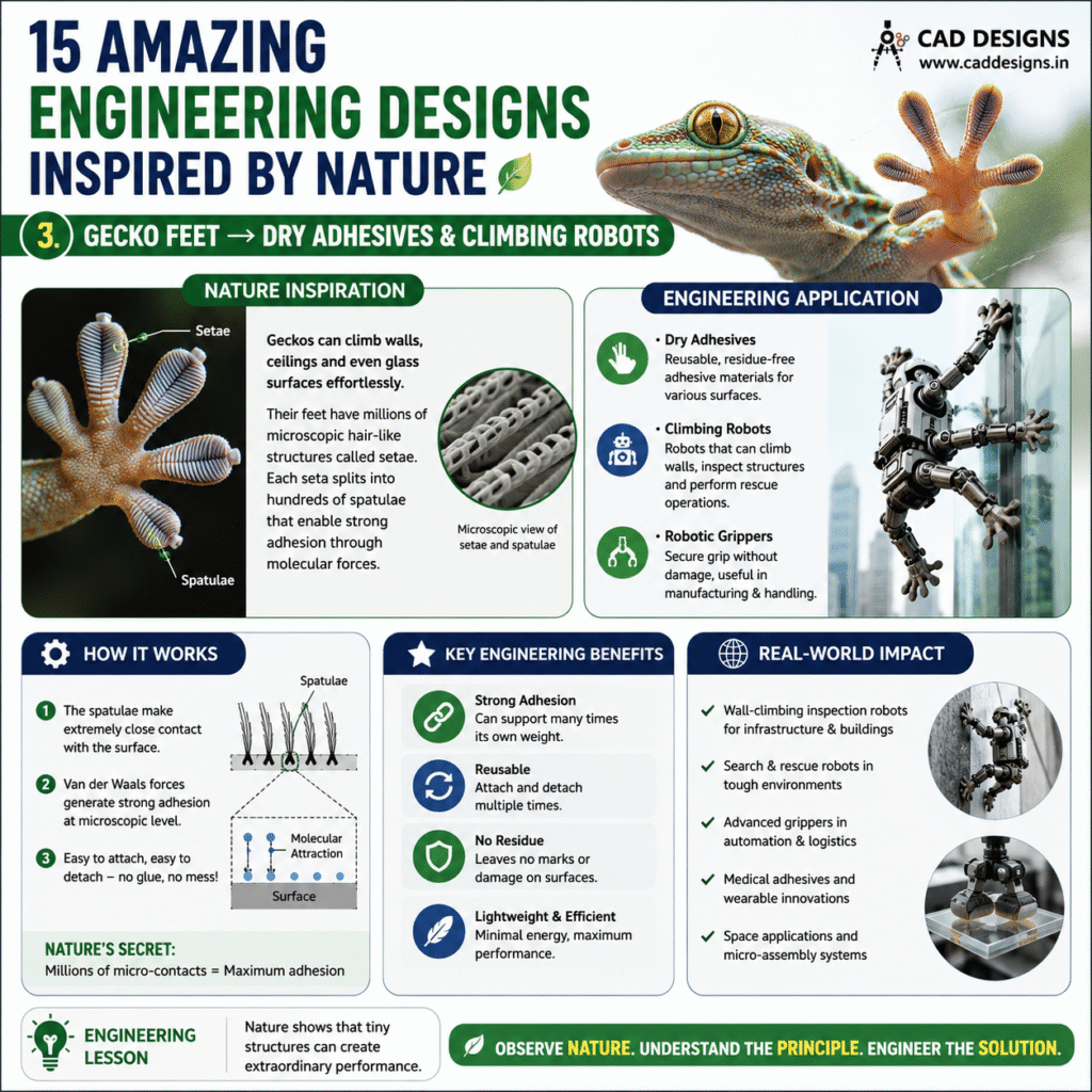 3. Gecko Feet → Dry Adhesives and Climbing Robots