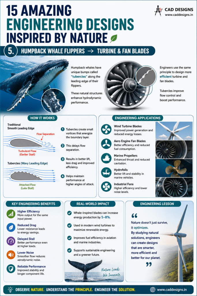 5. Humpback Whale Flippers → Turbine and Fan Blades
