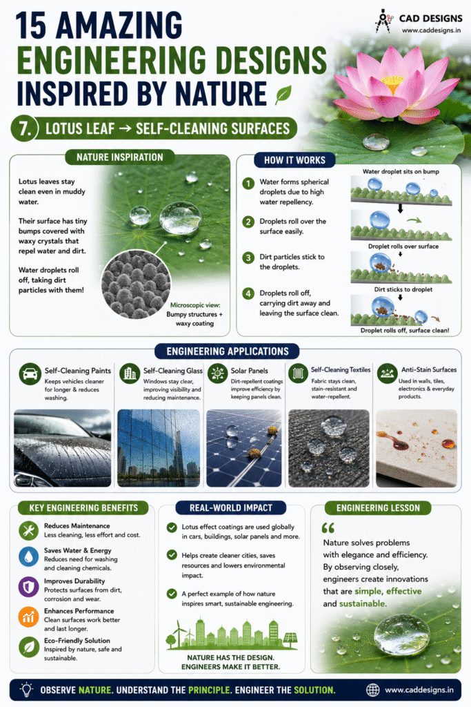 7. Lotus Leaf → Self-Cleaning Surfaces