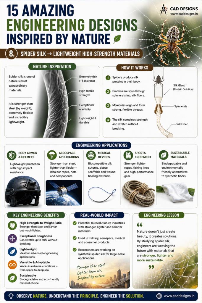 8. Spider Silk → Lightweight High-Strength Materials